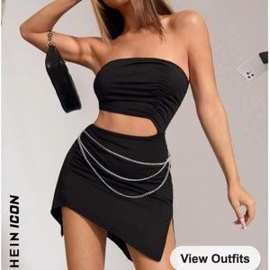 NWOT SHEIN ICON Ruched Cut Out Chain Detail Slit Hem Tube Dress